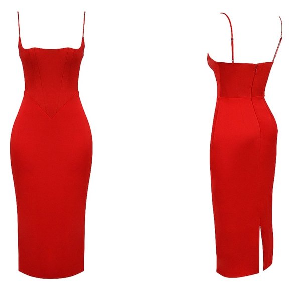 HOUSE OF CB 'Anais' Scarlet Satin Corset Midi Dress NWOT - Picture 7 of 11